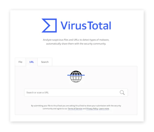 VirusTotal 会扫描网址以检测威胁。